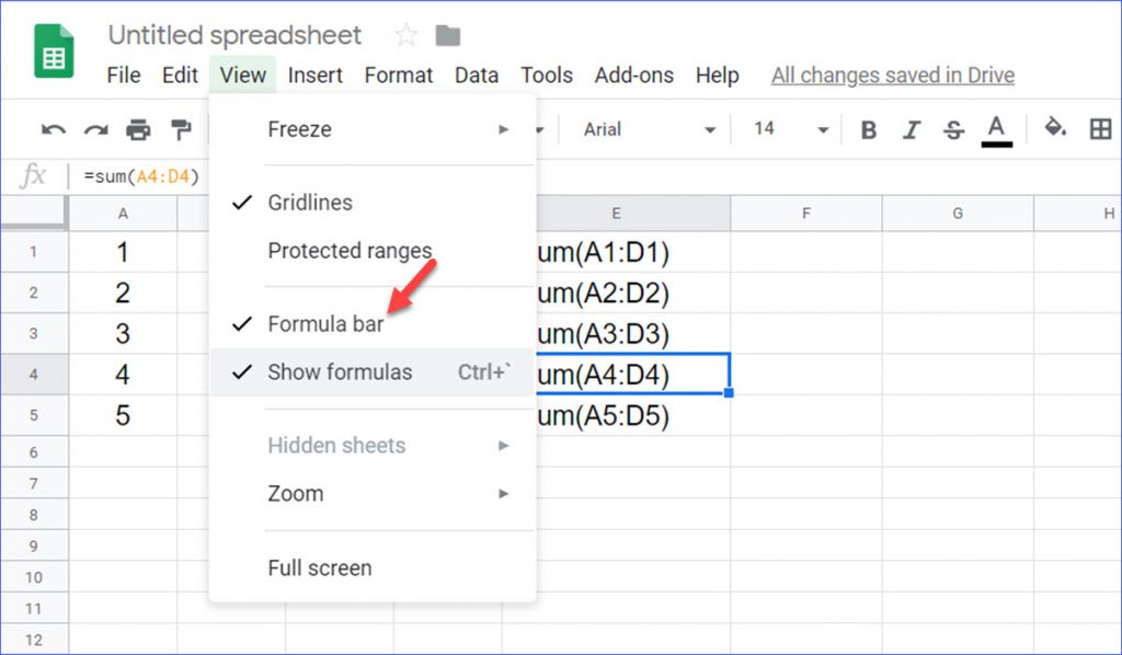 Where Is The Formula Bar In Google Sheets