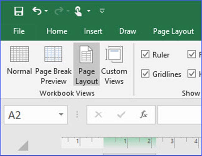 Alt, W, P: Switch to Page Layout View - ExcelNotes