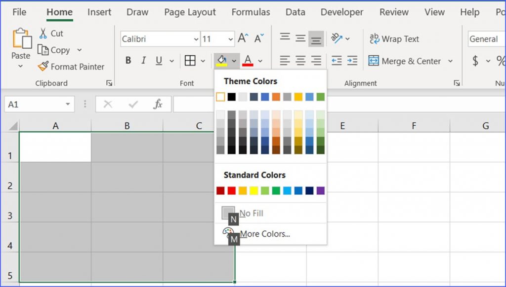 Alt+H, H: Select a Color to Fill Cells - ExcelNotes