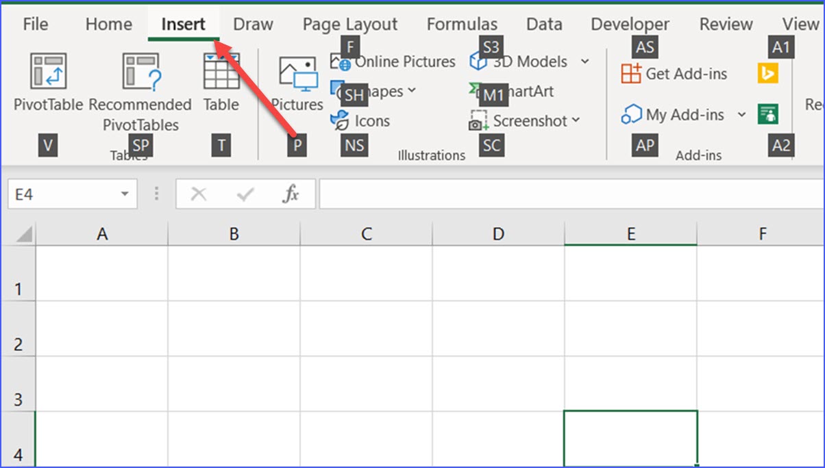 Alt+N: Open the Insert Tab - ExcelNotes