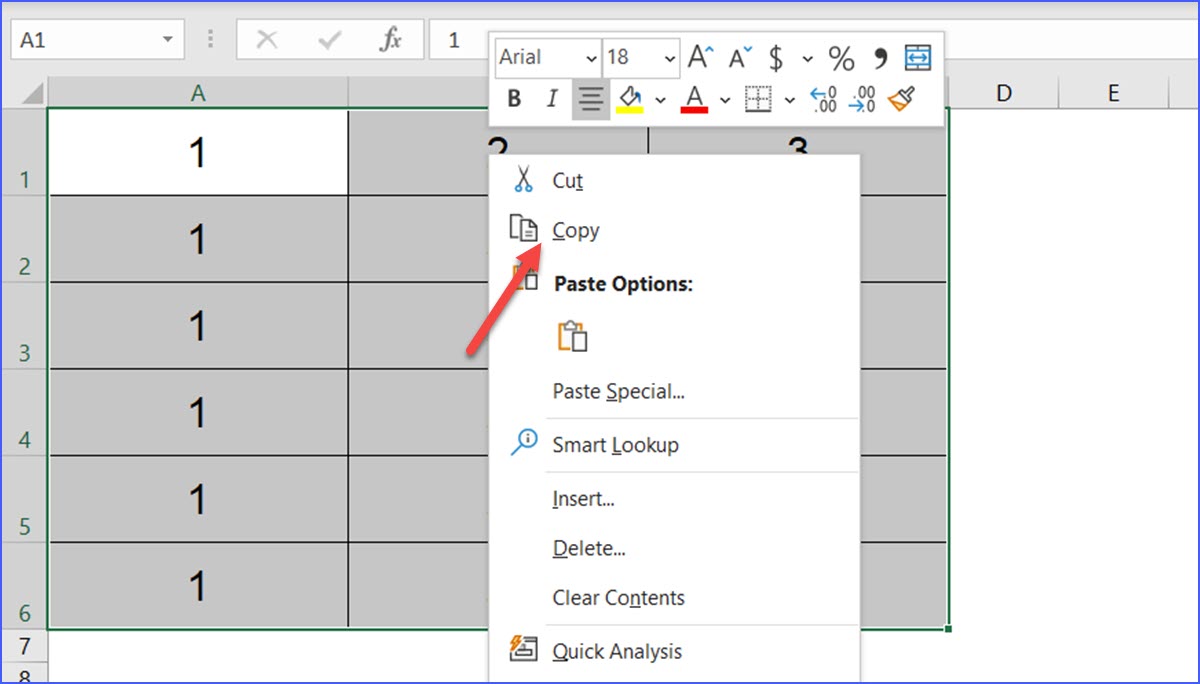 Ctrl c copy selected cells excelnotes