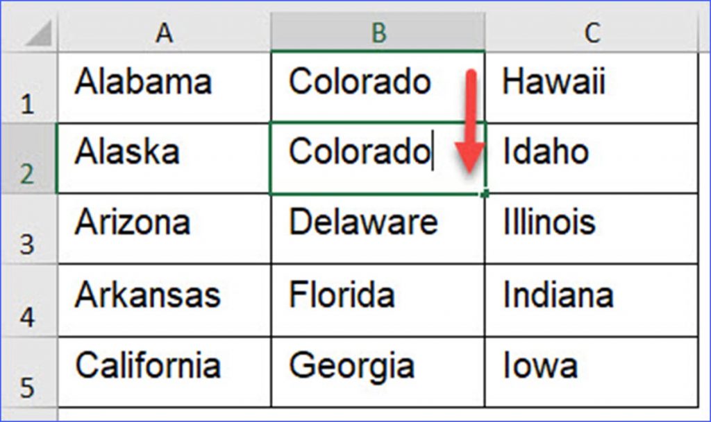 excel shift cells right shortcut