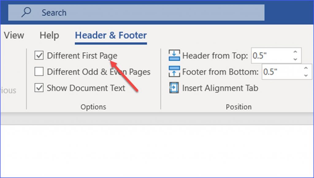 word header on first page only footer on every page