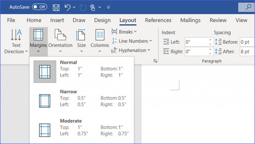 changing margins in word 2013