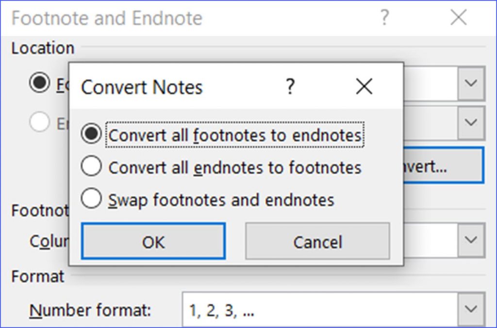 ba convert footnote to endnote word 2010