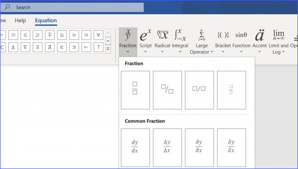 write fractions in microsoft word