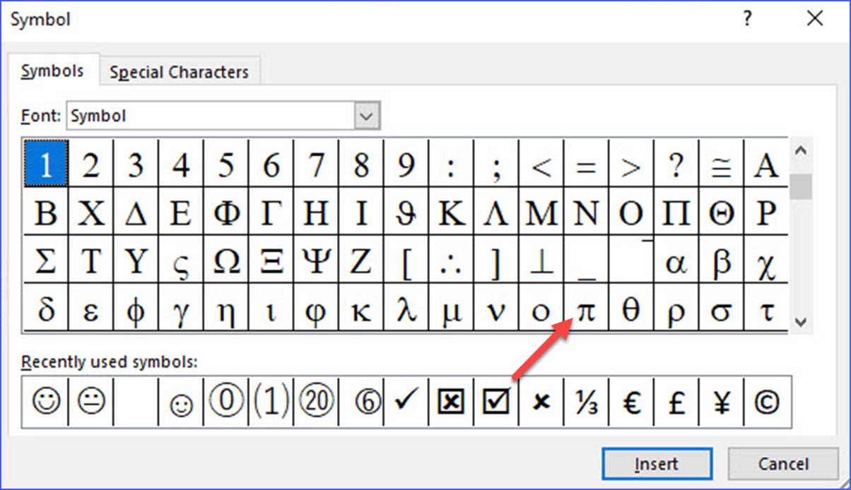 How to Insert the Number Pi (π) in word - ExcelNotes