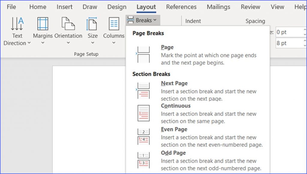 new section in word 2013