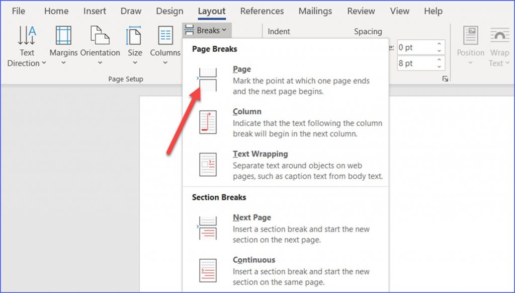 how to insert page breaks on word