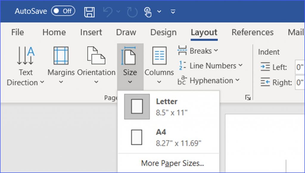 hwo to change document size in word