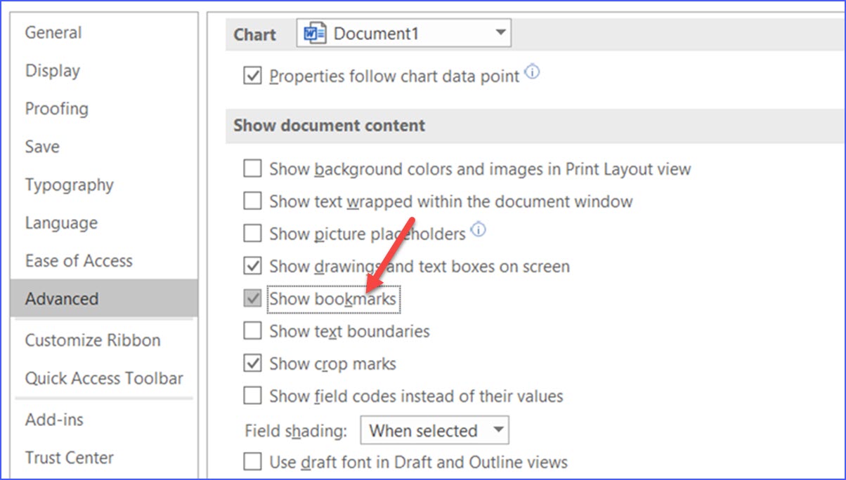 how to view bookmarks in word
