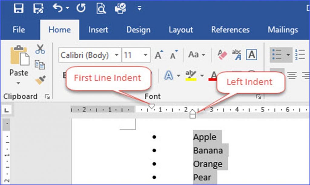 make first line indent in word