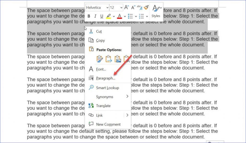 how to change paragraph spacing in word 2013