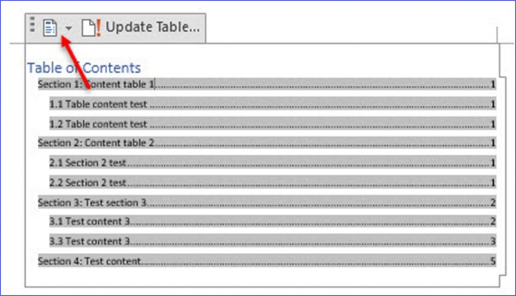 how to make a manual table of contents word