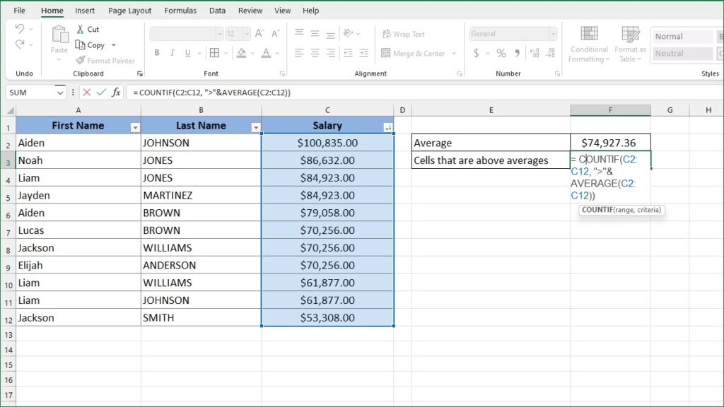 how-to-count-cells-that-are-above-average-excelnotes