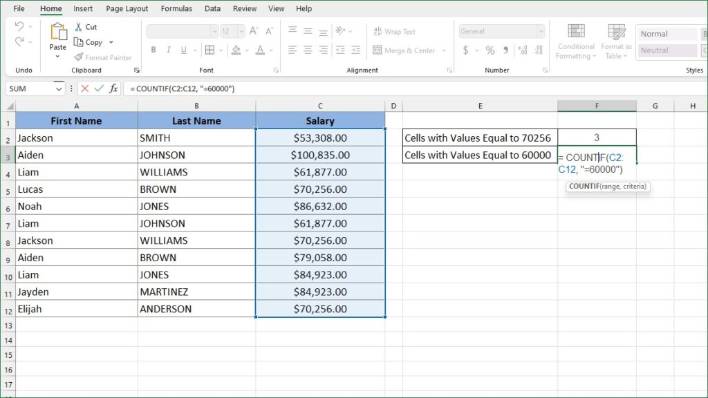 how-to-count-cells-with-values-equal-to-excelnotes