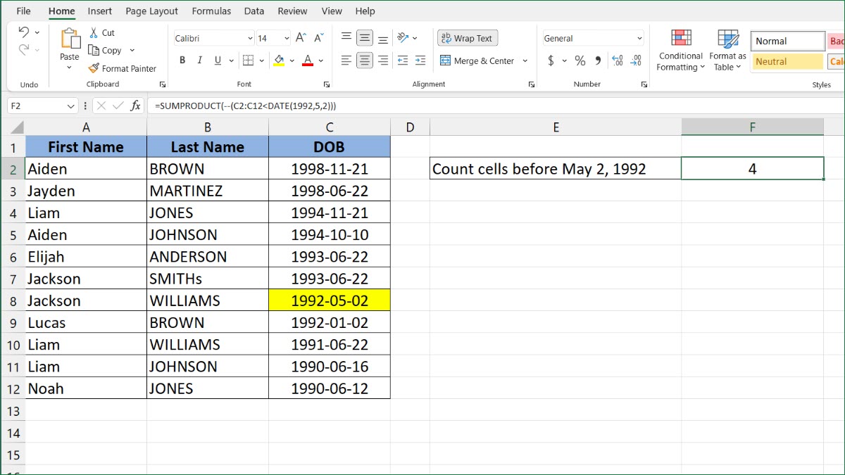 How To Count Cells Before A Date ExcelNotes