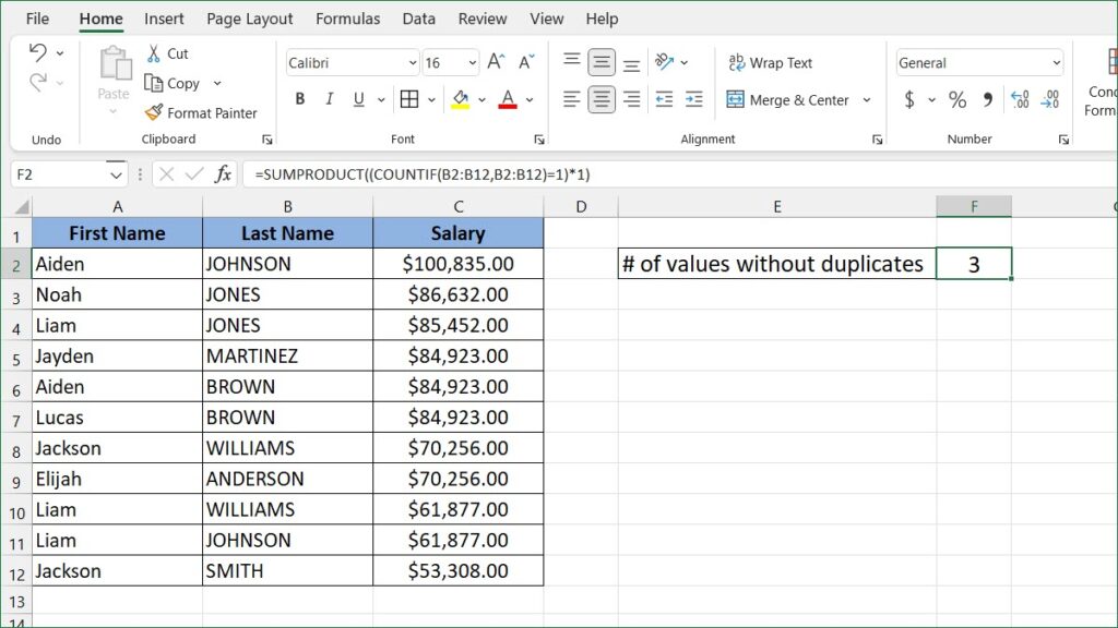 Count Text In Excel Without Duplicates