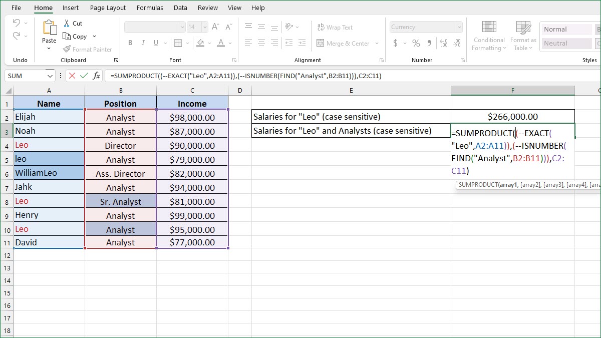 How To Sum Cells Are A Case Sensitive Text String - Excelnotes