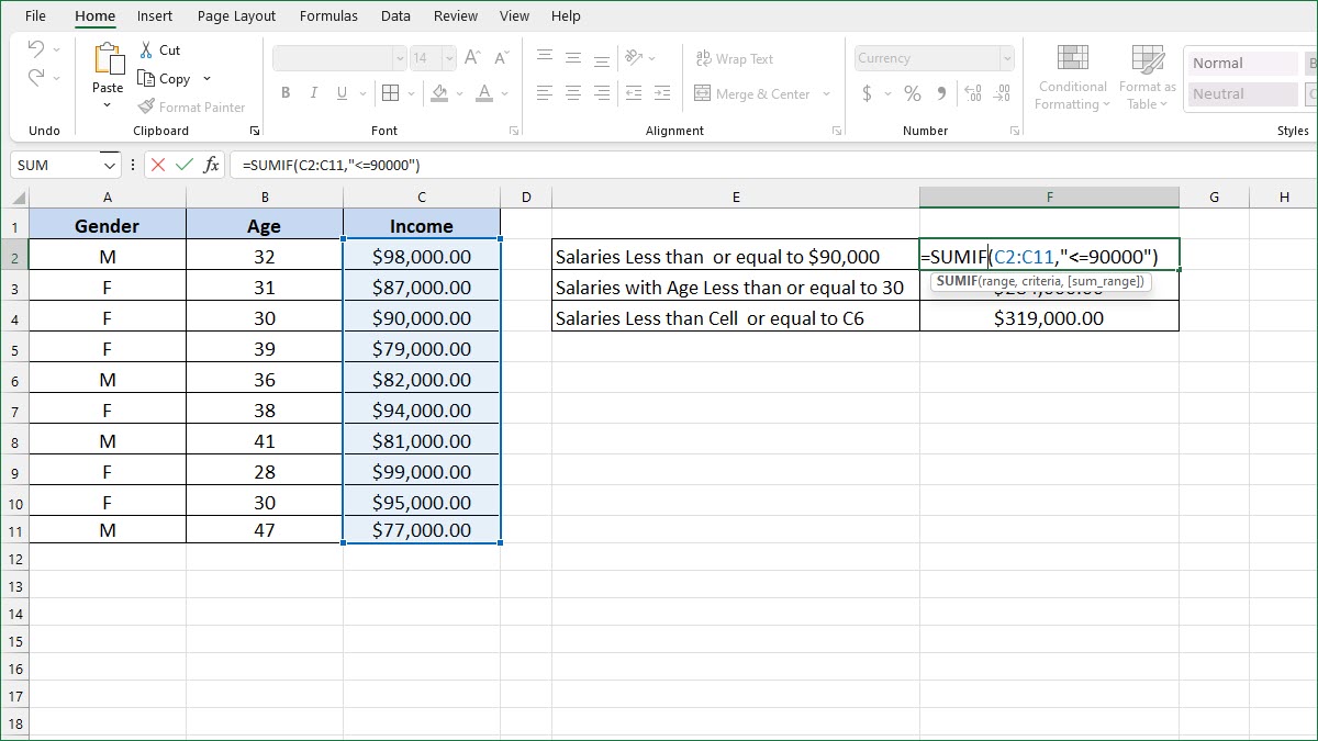 how-to-sum-numbers-less-than-or-equal-to-excelnotes