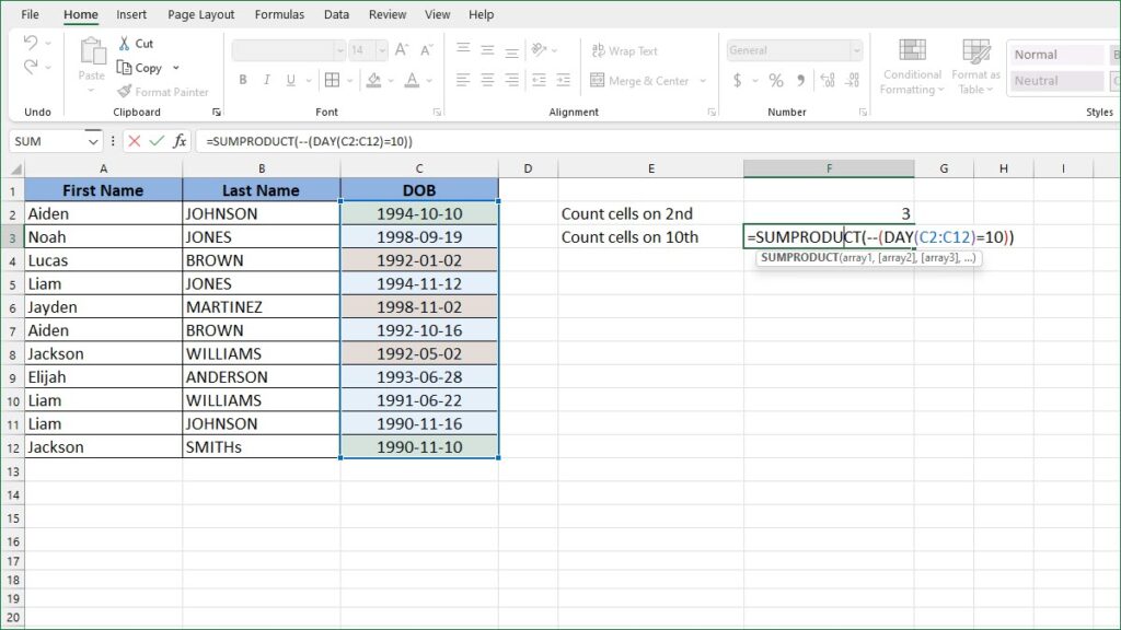 How To Count Cells On A Day - Excelnotes