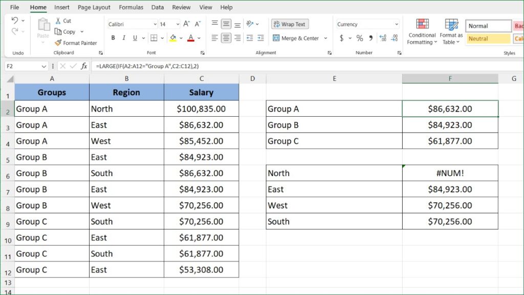 Excel Find Second Largest Value In Range