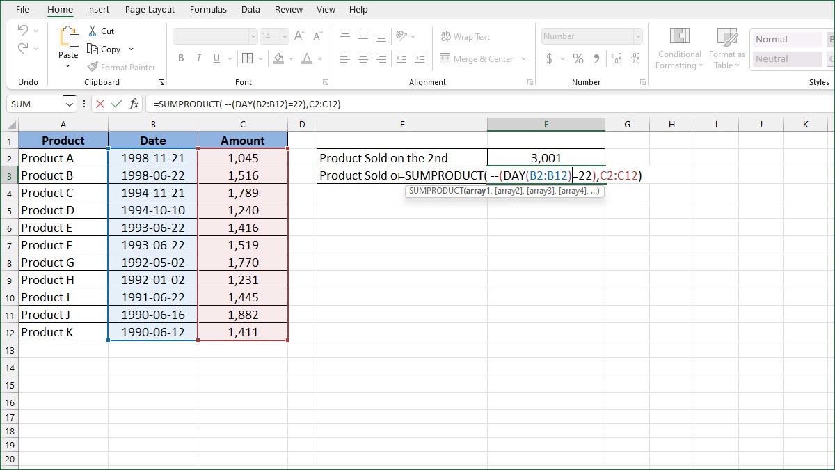 How to Sum Numbers on A Day - ExcelNotes