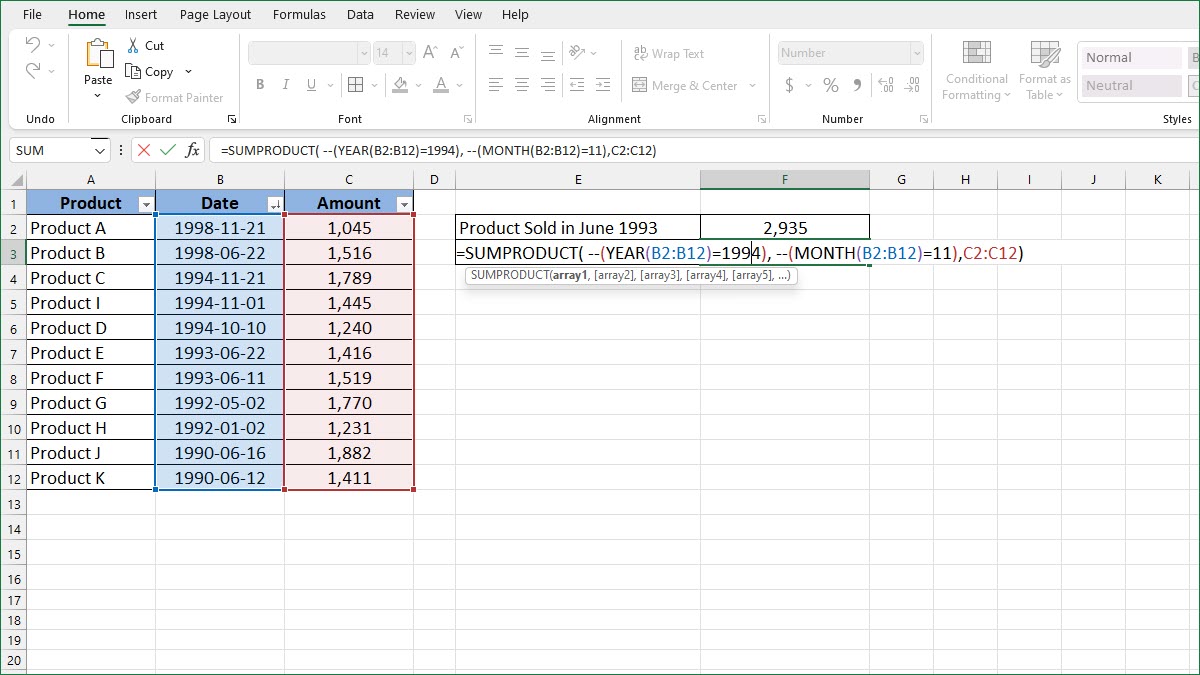 How to Sum Numbers in A Month and Year - ExcelNotes