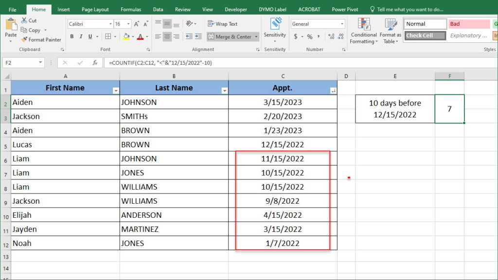 How To Count Cells 10 Days Before A Date ExcelNotes