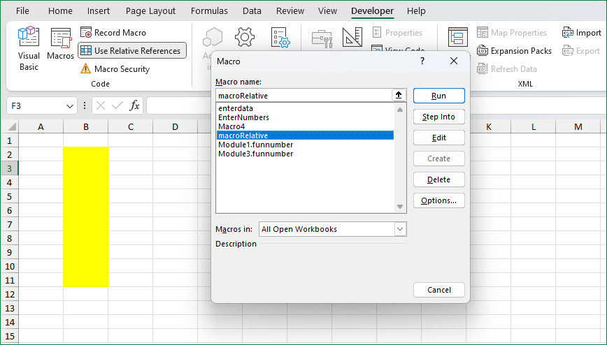 Macro Using Relative Reference Excelnotes 6553